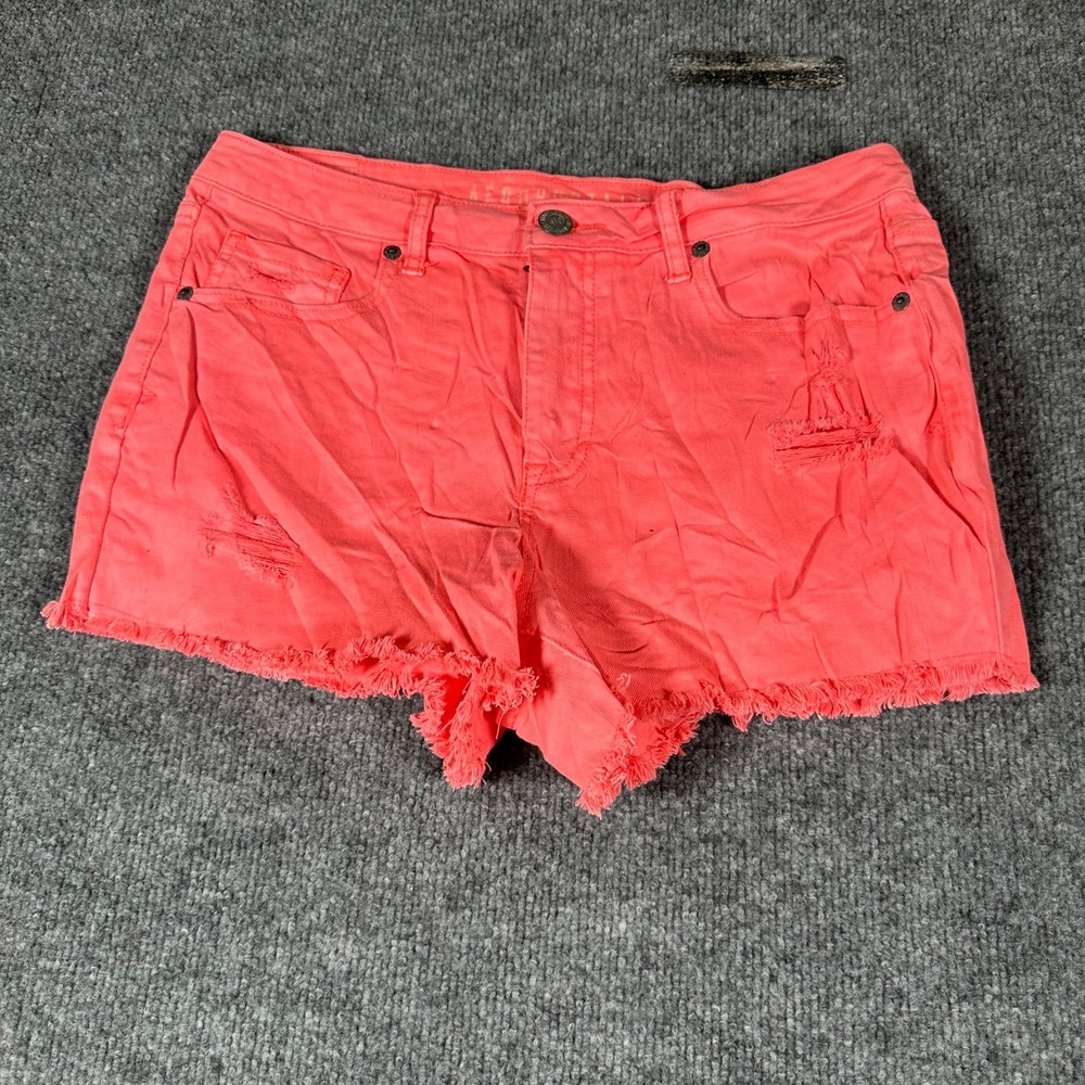 Aeropostale Shorts Womens Size 8 Coral Pink Distressed Raw Hem Cotton Stretch